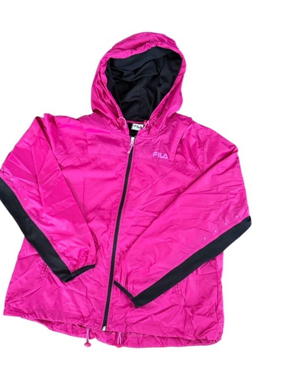 FILA Sport Hooded Windbreaker Jacket Pink Black Full Zip Women's Size XL